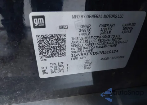 2023 Chevrolet Suburban 4Wd Premier из США, поврежденный, VIN 1GNSKFKD9PR510124